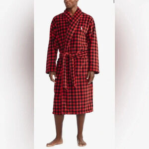 NWT Polo Ralph Lauren Microfiber Plush Long Sleeve Shawl Collar Robe L/XL Red